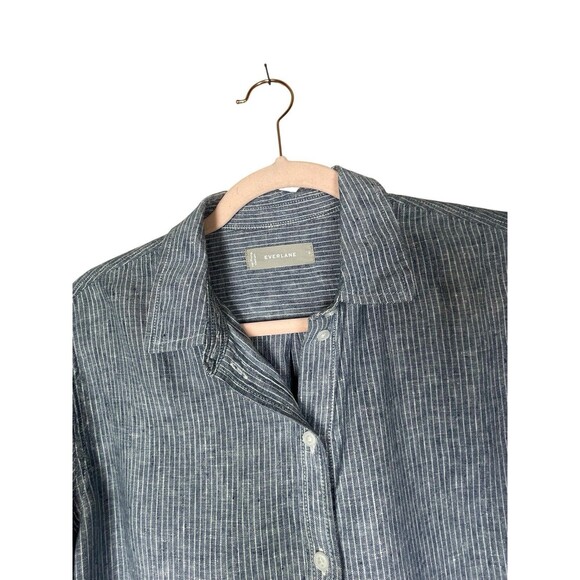 Everlane Relaxed Fit Linen Button Down Shirt Women's Size 6 blue Stripe Classic - Picture 5 of 12